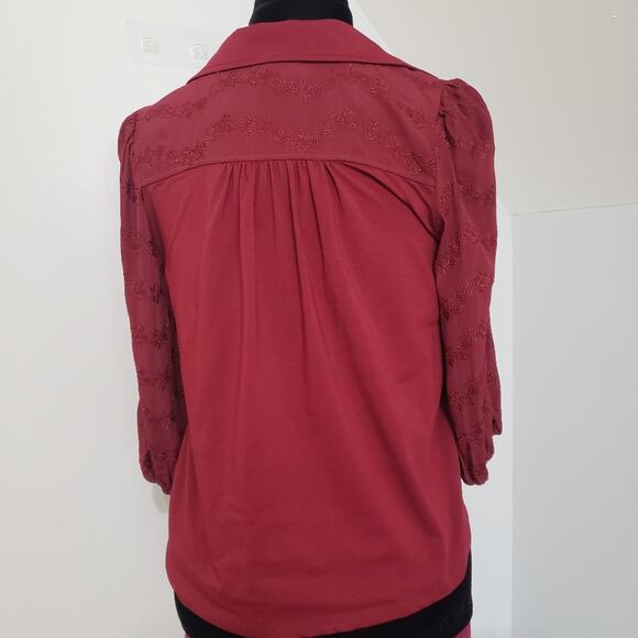 Vanessa Virginia by Anthro Lenora Waist Knot Tie Cranberry Jersey Knit Top Small - Picture 4 of 10